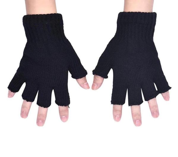 Des hommes entiers noirs tricotés élastiques élastiques chauds demi-doigts gants sans doigt gants d'hiver gants hommes à moitié doigts mittens 165c9183056