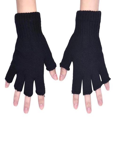 Des hommes entiers noirs en tricot élastique élastique chaude demi-doigt gants sans doigt gants d'hiver gants hommes mit-doigts 165c8214134