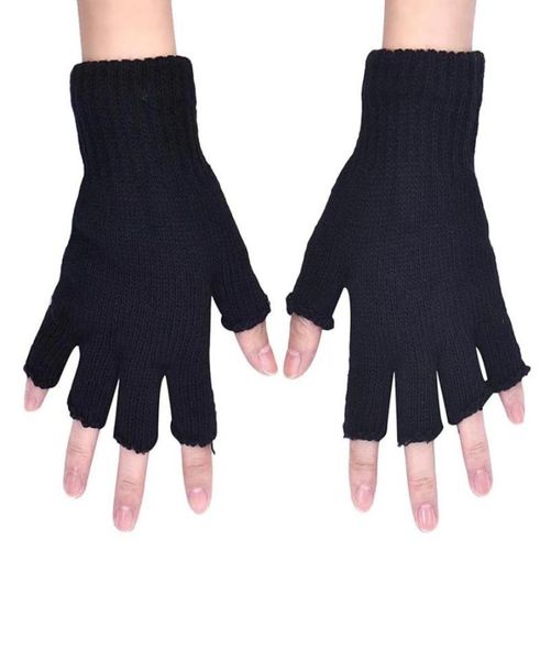 Hommes entiers noir tricoté Stretch élastique chaud demi doigt gants sans doigts hiver femmes gants hommes demi doigts mitaines 165c1399761