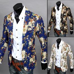 Hommes entiers Floral Casual Slim Blazers 2017 Nouvelle Arrivée Mode Fête Simple Boutonnage Hommes Costume Veste Costumes de Scène Pour Singer276c