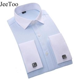 Hommes entiers boutons de manchette français chemise 2017 nouveau Men039s chemise à manches longues affaires hommes marque chemises Slim Fit français manchette robe 2523215