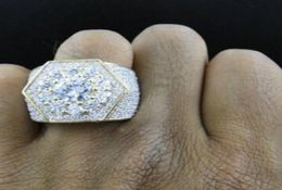 Entiers Men039 Iced Out Cumbic Zircon Bling Ring Gold Color Hexagon Full CZ Jewelry Micro pavé Iced Out Cumbic Zircon Anneaux 4273516