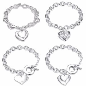 Ordre mixte entier 925 en argent Sterling plaqué coeur pendentif bracelet à breloques bracelets de mode bijoux de fête saint valentin Day264t