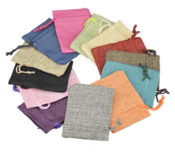 Mini couleurs entières mini pochette de jute de jute chanvre petit sac à crampons