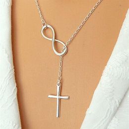 Whole-N606 Personnalité Infinity Cross Lariat Pendentif Colliers Argent Plaqué Européen Collares Collier Forever Faith Necklace272D