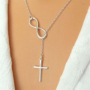 Whole-N606 Personnalité Infinity Cross Lariat Pendentif Colliers Argent Plaqué Européen Collares Collier Forever Faith Necklace278S