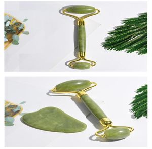 Hele natuurlijke Jade Roller Dun gezicht Massager Lifting Tools Slim Facial Gua Sha Groene steen Anti-aging Rimpel Huid Schoonheidsverzorging3827998