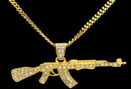 Hele ketting hiphop hanger kettingen een k 47 pistool diamant mini tom gun a s g rifle hanger super persoonlijkheid sieraden4380544