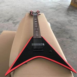 Hele nieuwe 7 string aanpassen elektrische gitaar vliegen v zwarte hardware met rode zijde in zwart 06265505960