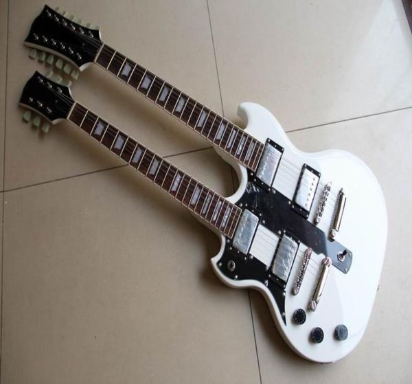 Toute nouvelle arrivée Cibson double cou 1275 guitare électrique gaucher en blanc 1109278770280