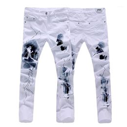 Whole- Nouveauté mode imprimé top qualité hommes jean skinny décontracté blanc biker denim pantalon droit taille 28-40 JPK351326s