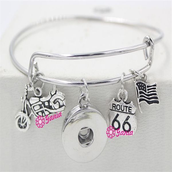 Entièrement l'arrivée des bijoux interchangeables USA Flag Motocycle Route 66 Charms Bracelets de bracelets SNAP réglables pour les femmes bijoux2941