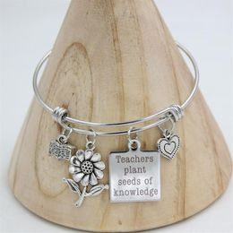 Hele nieuwe collectie roestvrij staaldraad armband hart bloem boek leraren charme armbanden voor leraren geschenken3210