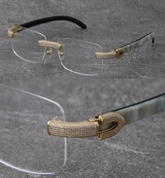 Entièrement mélange noir Buffle Buffalo Corèmes de corne de lunettes de diamant micro-diamant sans bord