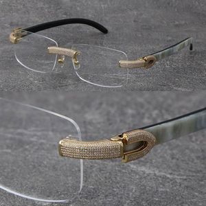 Tout nouveau mélange noir blanc corne de buffle cadres lunettes sans monture micro-pavé diamant ensemble lunettes mâle et femelle cadre en or 18 carats g300p