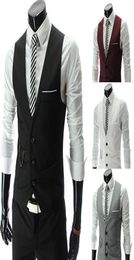 Nuevo diseño completo Men039s Formal Business Slim Fit Vneck Sólido Chaleco de un solo pecho Chaleco de traje 8758276