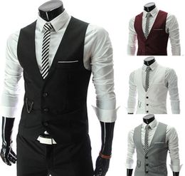 Geheel nieuw ontwerp Men039S Formele zakelijke slanke fit Vneck vast single -single -single vest Suit waistcoat3874623