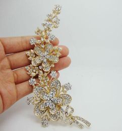 NUEVO NUEVO ELEGANT LUXURY ROSE Long Flower Gold Plate Art Nouveau Brooch Pin de diamantes de mino