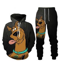 Hele-Nieuwe Mode Mannen Vrouwen Cartoon Scooby Doo Sweatshirt Joggers Grappige 3D Print Unisex Hoodies Broek J033163p