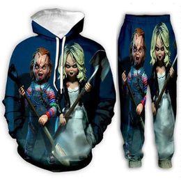 Hele-Nieuwe Mode Mannen Vrouwen Horror Film Chucky Sweatshirt Joggers Grappige 3D Print Unisex Hoodies Broek J030261T