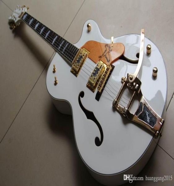 Entièrement Gretschguitar G6120 Guitare électrique G6139 Hardware d'or du corps semi creux en blanc 1204088963266