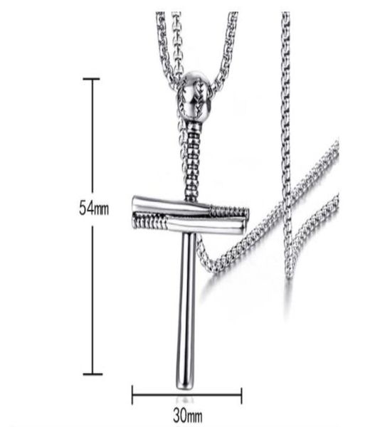 Tout nouveau juss Hip Hop Baseball Croix Pendentif Collier pour Hommes Couleur Argent En Acier Inoxydable Collier Boule Chauve-Souris Chaîne Femelle J7516426