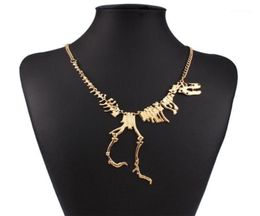 Completamente nuevo estilo punk gótico tiranosaurus esqueleto collar de dinosaurio hueso cadena funky color plateado17740988