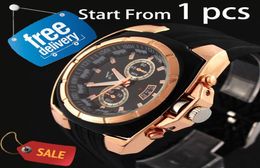 Entièrement nouveau V6 Men039 Business Wrist Watch Black Rubber Silicone Band Strap Gold Case Analog Sport Wristwatch Quartz Man ANA2359883