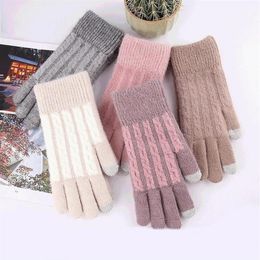 Toute nouvelle femme hiver garder au chaud écran tactile épaissir plus gants tricotés en cachemire élasticité douce élégante mode féminine Cycl243Y