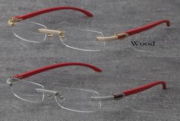 Nuevos marcos de madera, gafas de madera, sin montura, micropavés, conjunto de diamantes, gafas masculinas y femeninas, montura de oro de 18 quilates, gafas unisex Pla3306423