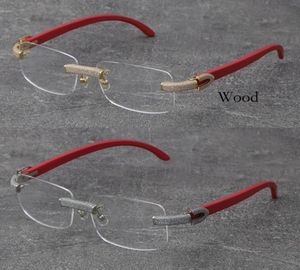 Hele nieuwe houten monturen Houten brillen Randloze Micropaved Diamond set Brillen mannelijke en vrouwelijke 18K gouden frame Bril Unisex Pla9340900