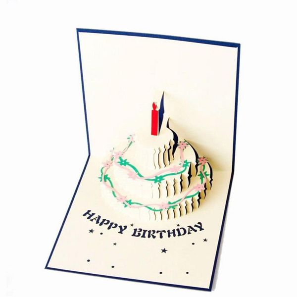 Todo el más nuevo pastel de cumpleaños papel 3D cortado con láser pop-up tarjetas postales hechas a mano tarjetas de felicitación de regalo personalizadas suministros para fiestas 266e