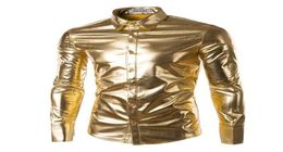 Club de nuit entier Men de robe Shirt Men039s Shining Shirts Light Golden Festival Brilliant Men Shirt Long Sheeve plus taille 3x7475635