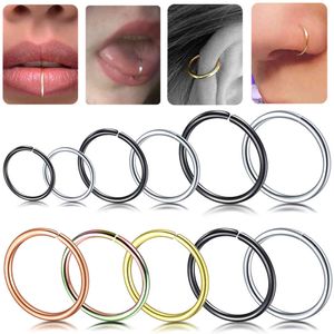 Anneau de nez entier, cerceau en acier chirurgical 316l, bijoux pour narine, fin 0.6mm 0.8mm 1mm, boucle d'oreille, clou de Cartilage pour sourcils