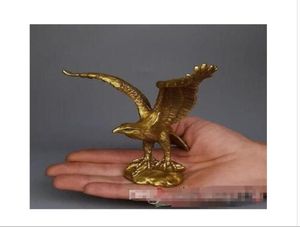 Estatua de águila voladora de la suerte, fengshui fino tallado a mano, latón chino antiguo, 5597134