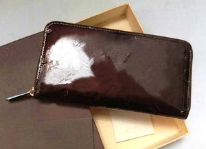 Hele lakleer glanzende lange portemonnee veelkleurig Mode hoge kwaliteit originele doos portemonnee vrouwen klassieke ritsvak lu304Y