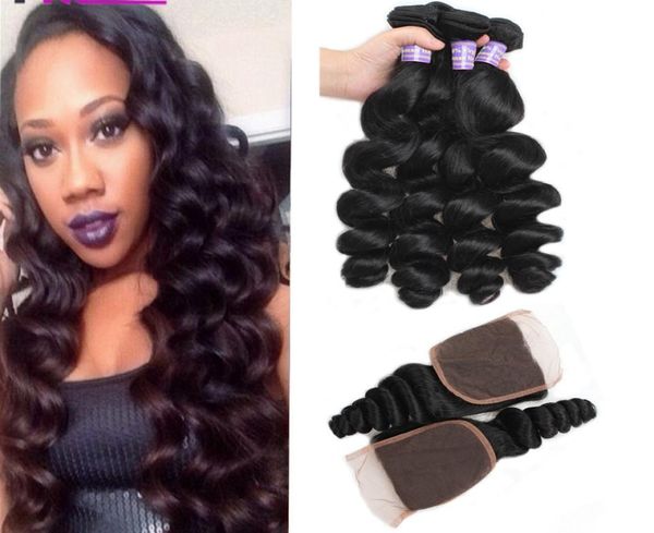 Bundles de cheveux vierges de cheveux péruviens entiers avec fermeture vague lâche vague de corps pas cher tissage de cheveux humains brésiliens profonds bouclés Natura8898861