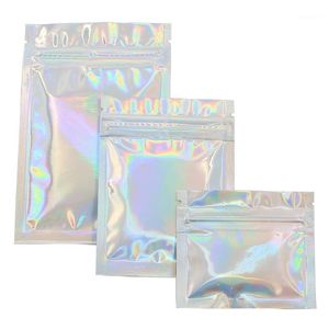 Sacs plats de stockage holographiques pour animaux de compagnie entiers, pochette en aluminium Mylar Laser, sac d'emballage cosmétique réutilisable 100 PCS1234D