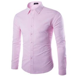 Цельнорозовая рубашка мужская сорочка Homme модная с длинным рукавом приталенная деловая мужская классическая рубашка повседневная однотонная мужская рубашка186O