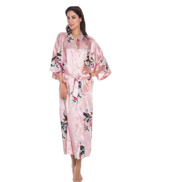 Talla de gran tamaño xxxl japonés Kimono Yukata Vestido Long Silk Rayon Bata de boda Lingerie Rata de noche impresa Mujer PI6243911