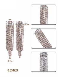 Hele populaire mode -luxe ontwerper overdreven glinsterende full -steentoon kristal lange tassel stud oorbellen voor dames4193080
