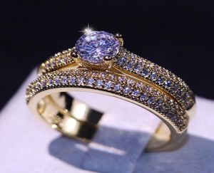 Porfessional entier bijoux de luxe fait à la main 925 Sterling Silvergold rempli 5A Cubic Zirconia CZ Diamond Office Bing Ring Set798387060123