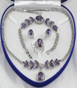 hele mooie paarse kristal zilveren ketting armband oorbellen ring edelsteen sieraden sets1905865