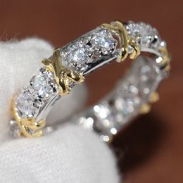 Hele professionele eeuwigheid Diamonique CZ gesimuleerde diamant 10KT WhiteYellow Gold Filled Wedding Band Cross Ring maat 5-11229m