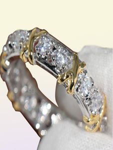 Whole Professional Eternity Diamonique CZ Diamant simulé 10KT Blanc Jaune Or Rempli Alliance Croix Bague Taille 51126056954907540