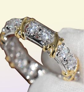 Hele professionele eeuwigheid Diamonique CZ gesimuleerde diamant 10KT witgeel goud gevuld trouwring kruisringmaat 51126056956009496