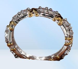 Hele professionele eeuwigheid Diamonique diamant 10kt Whiteyellow goud gevulde trouwring Cross Ring Size 5117130223