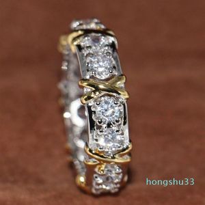 Hele Professionele Eternity Diamonique Diamond 10KT WhiteYellow Gold Filled Wedding Band Cross Ring Maat 5-11250v