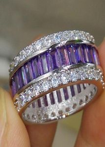 Bijoux de luxe professionnels entiers taille princesse en argent sterling 925 améthyste pierres précieuses CZ diamant amoureux de mariage bague cadeau 4488749