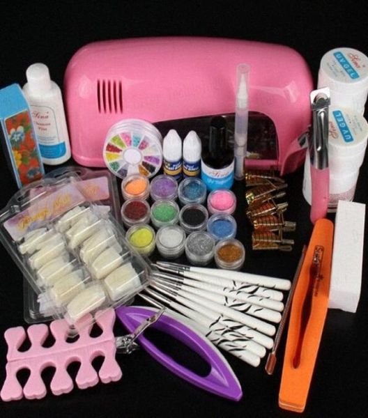 Ensemble de manucure professionnelle entièrement en acrylique Nail Art Salon Supplies Kit Tool avec lampe UV Gel Gel vernis à ongles DIY F6346289